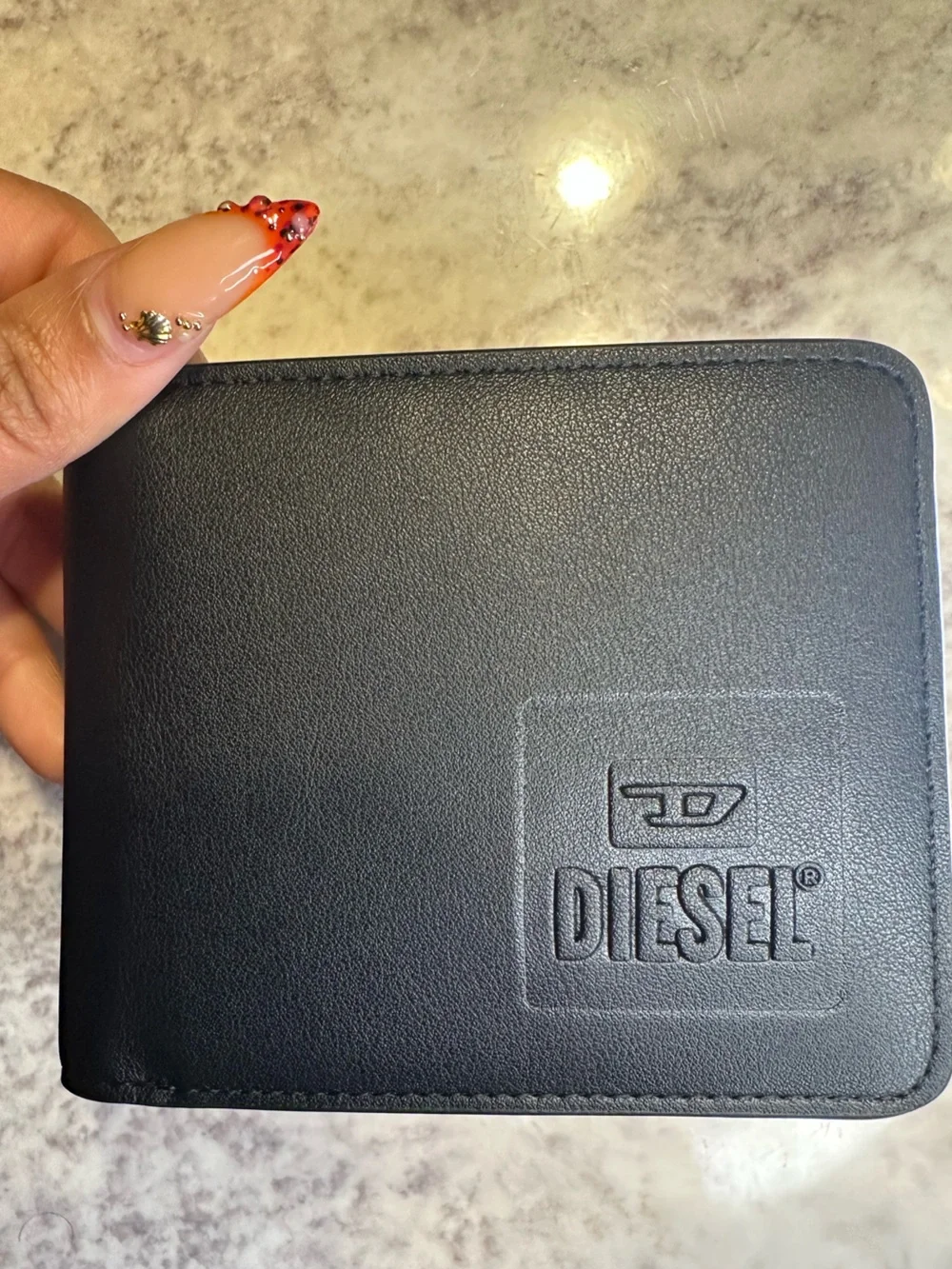 Diesel Black Leather Compact Wallet with Embossed Logo